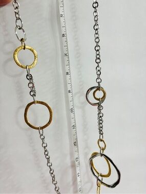Two-Tone Gold and Silver Textured Circle Link Necklace for Women